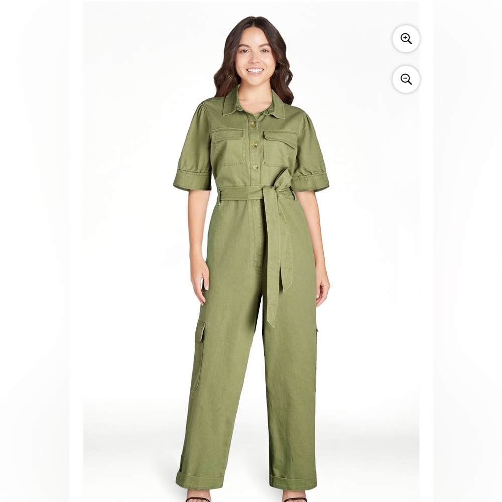 Free Assembly Women’s Cotton Cargo Jumpsuit With Puff Sleeves